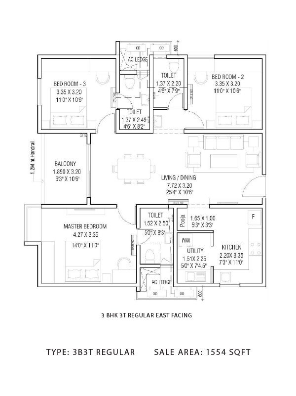 3BHK - 1554 SQFT